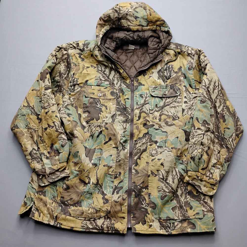 Ranger‎ AST Sportswear Leaf Camo Hooded Jacket Mens 2XL Quilted Lined Hunting